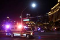 An ambulance heads to the Bellagio after a shooting in Las Vegas on Friday, March 15, 2019. (Chase Stevens/Las Vegas Review-Journal) @csstevensphoto