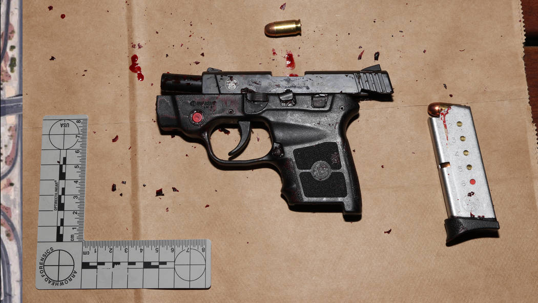 This photo released by the Las Vegas Metropolitan Police Department shows the weapon used by Michael Cohen during an armed robbery at the Bellagio hotel-casino on March 15, 2019. Cohen was shot to ...