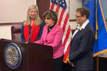 Noted women's rights attorney Gloria Allred speaks Monday, March 18, 2019, on a bill that would end time limits for prosecuting sex crimes in Nevada where DNA evidence has been collected. She is j ...