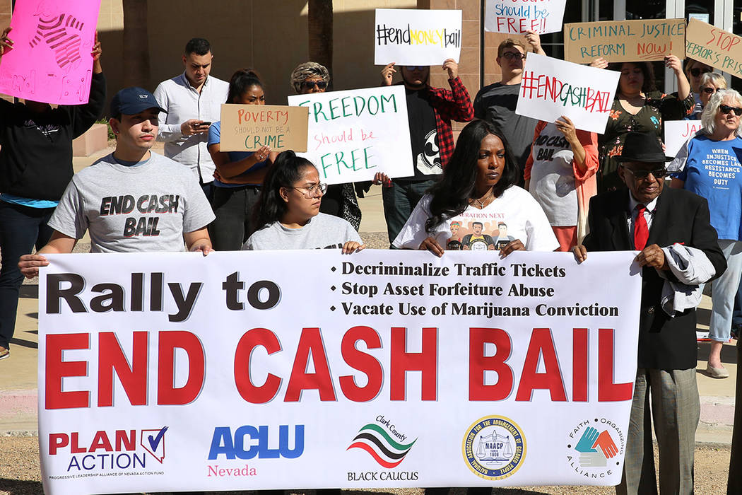 Protesters rally to promote criminal justice reform outside of the Grant Sawyer Building on Monday, March 18, 2019, in Las Vegas. (Bizuayehu Tesfaye Las Vegas Review-Journal @bizutesfaye)