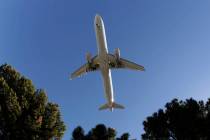 An American Airlines plane approaches McCarran International Airport on Wedesday, Feb. 15, 2017, in Las Vegas. (Bizuayehu Tesfaye/Las Vegas Review-Journal) @bizutesfaye