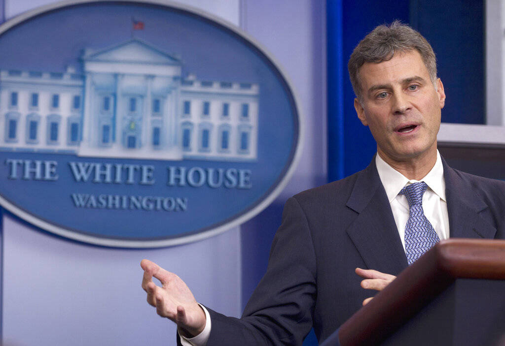 In this Nov. 29, 2011, file photo Alan Krueger, chair of the White House Council of Economic Advisers, gestures during the daily news briefing at the White House in Washington. Princeton Universit ...