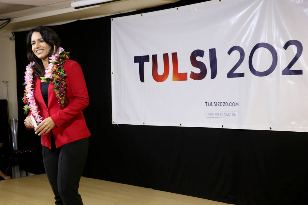 Presidential hopeful U.S. Rep. Tulsi Gabbard, D-Hawaii, during a meet and greet at the Asian Culture Center in downtown Las Vegas Monday, March 18, 2019. (K.M. Cannon/Las Vegas Review-Journal) @KM ...