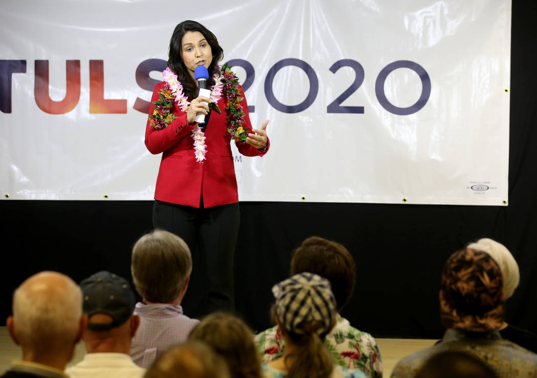 Presidential hopeful U.S. Rep. Tulsi Gabbard, D-Hawaii, during a meet and greet at the Asian Culture Center in downtown Las Vegas Monday, March 18, 2019. (K.M. Cannon/Las Vegas Review-Journal) @KM ...