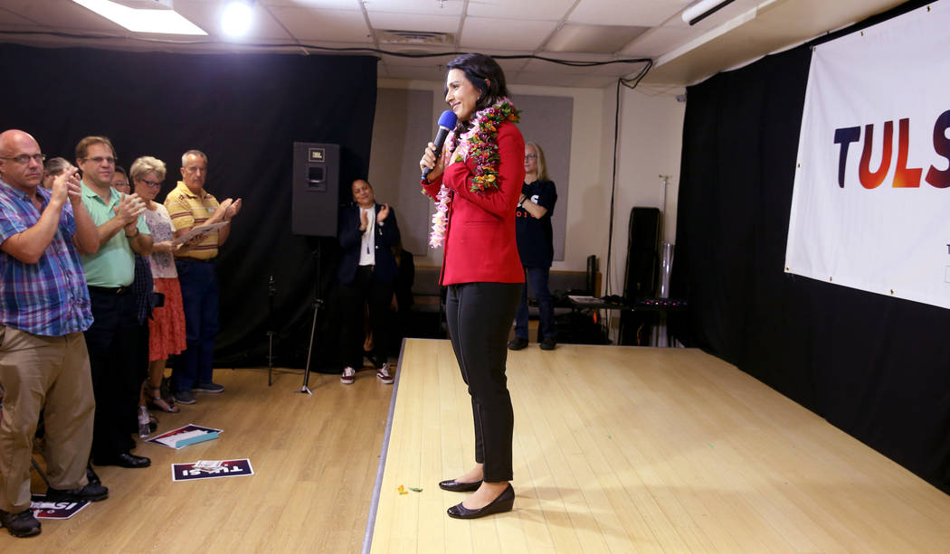 Presidential hopeful U.S. Rep. Tulsi Gabbard, D-Hawaii, during a meet and greet at the Asian Culture Center in downtown Las Vegas Monday, March 18, 2019. (K.M. Cannon/Las Vegas Review-Journal) @KM ...