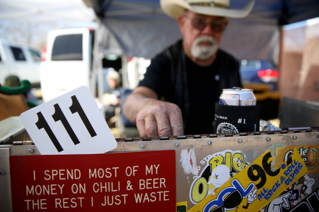 Fred Summers of Beatty prepares his chili during the Nevada State Chili Cook-off at Petrack Park in Pahrump Sunday, March 17, 2019. (K.M. Cannon/Las Vegas Review-Journal) @KMCannonPhoto