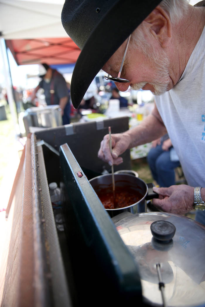 Jim Watson of Nampa, Idaho prepares his competition chili at the Nevada State Chili Cook-off at Petrack Park in Pahrump Sunday, March 17, 2019. (K.M. Cannon/Las Vegas Review-Journal) @KMCannonPhoto