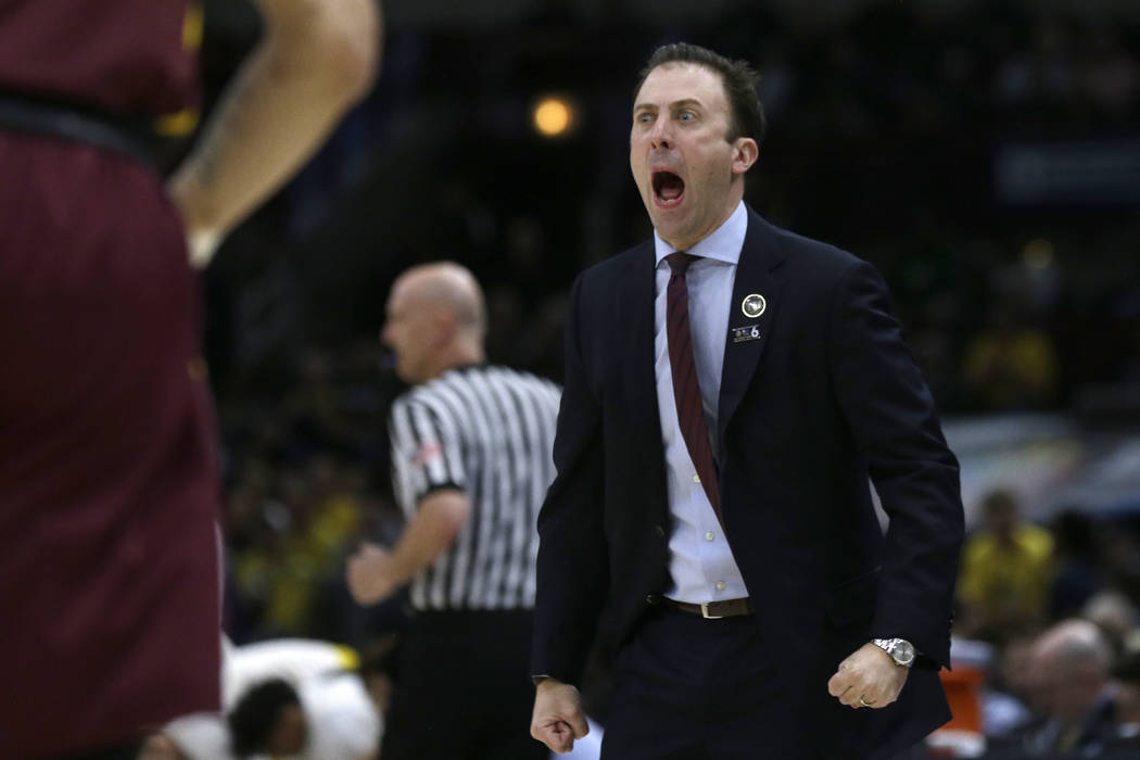 Minnesota head coach Richard Pitino yells during the first half of an NCAA college basketball game against Michigan in the semifinals of the Big Ten Conference tournament, Saturday, March 16, 2019 ...