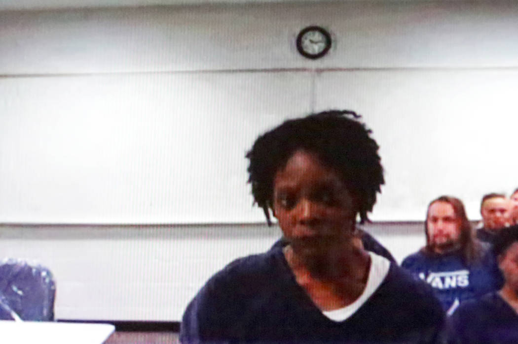 Lakeia Walker, the mother of missing 3-year-old Zaela Walker, appears in North Las Vegas Justice Court on camera from the Clark County Detention Center on Monday, March 18, 2019. (Michael Quine/La ...