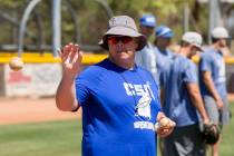College of Southern Nevada baseball head coach Nick Garritano leads drills during a practice at Morse Stadium on Tuesday, May 16, 2017, in Henderson. Bridget Bennett Las Vegas Review-Journal @bri ...