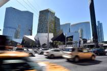 Vehicle traffic passes by the Shops at Crystals at CityCenter is seen Friday, March 18, 2016, in Las Vegas. MGM Resorts International entered into an agreement to sell the 324,000 square-foot Stri ...