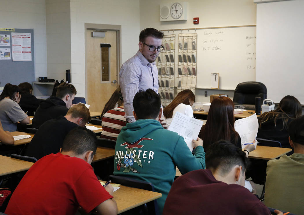 Spencer Skees, Desert Oasis High School math teacher supervises his student's test Thursday, Aug. 30, 2018, in Las Vegas. (Bizuayehu Tesfaye/Las Vegas Review-Journal) @bizutesfaye