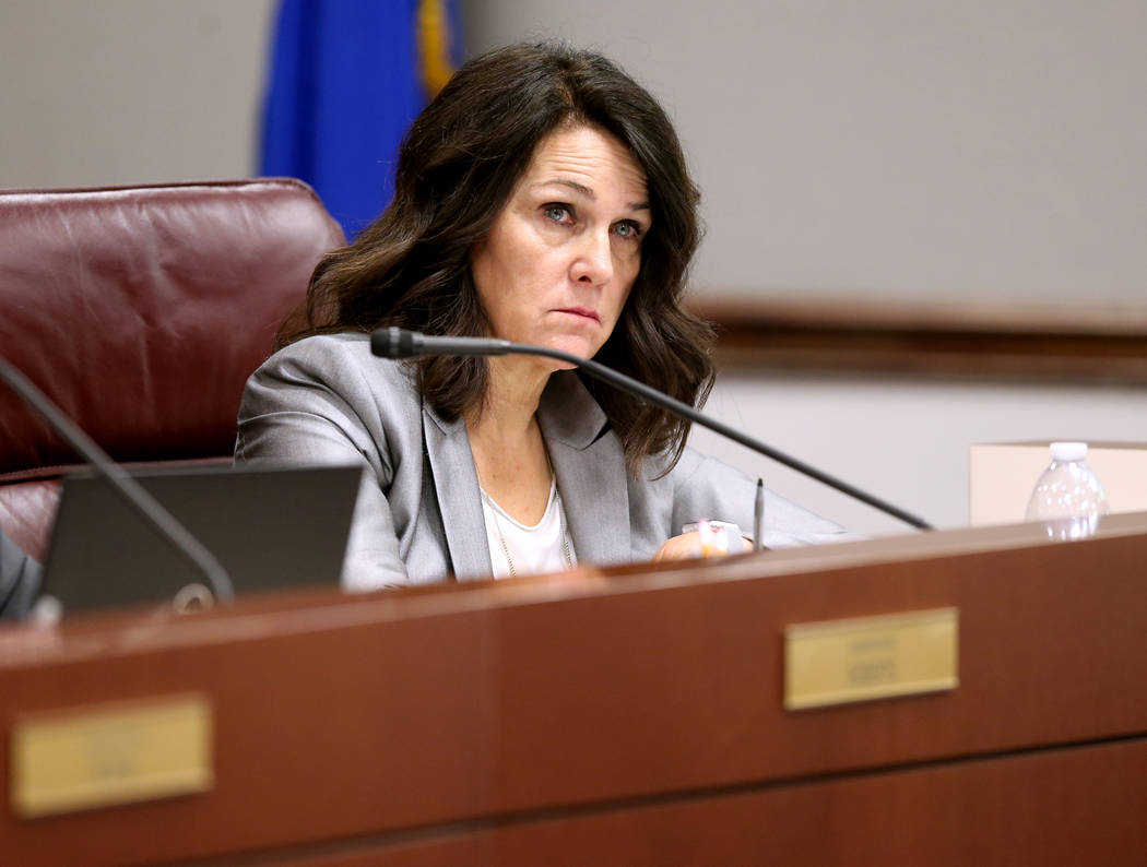 Assemblywoman Alexis Hansen, R-Sparks, listens to testimony during a Judiciary Committee meeting in the Legislative Building in Carson City on the first day of the 80th session of the Nevada Legis ...
