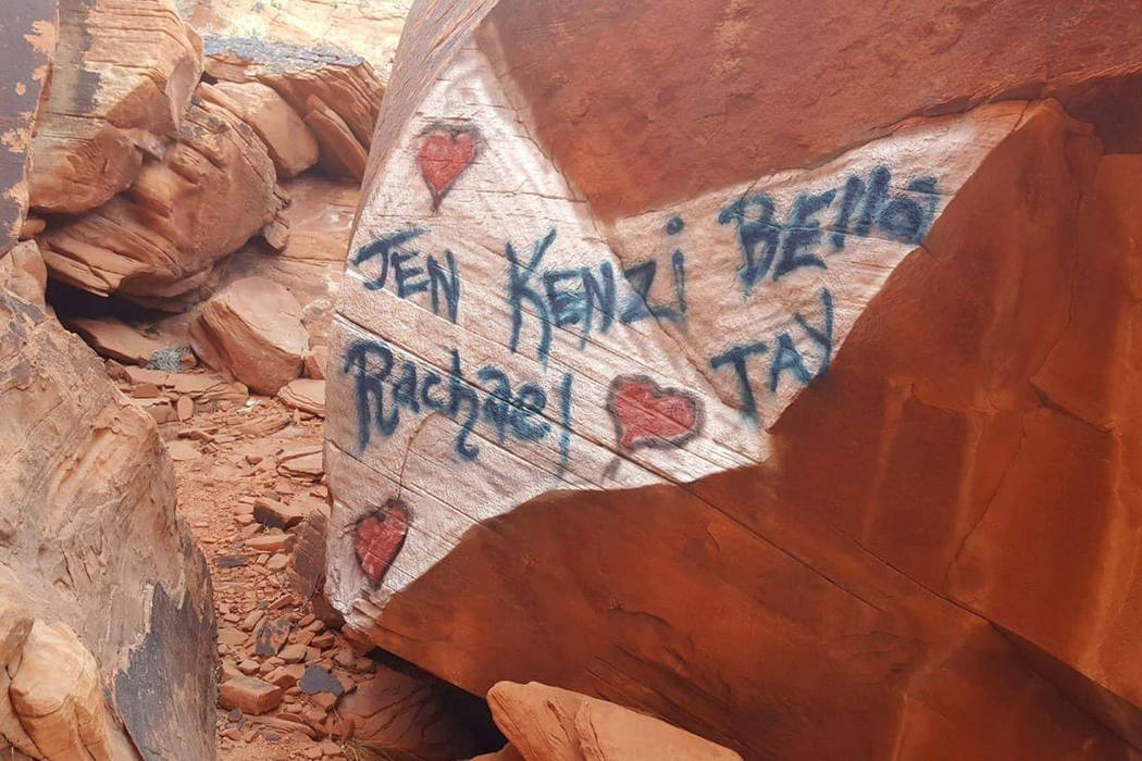 Friends of Red Rock Canyon have offered a reward for information leading to the arrest and conviction of anyone defacing Red Rock Canyon near Las Vegas. (Friends of Red Rock Canyon Facebook page)