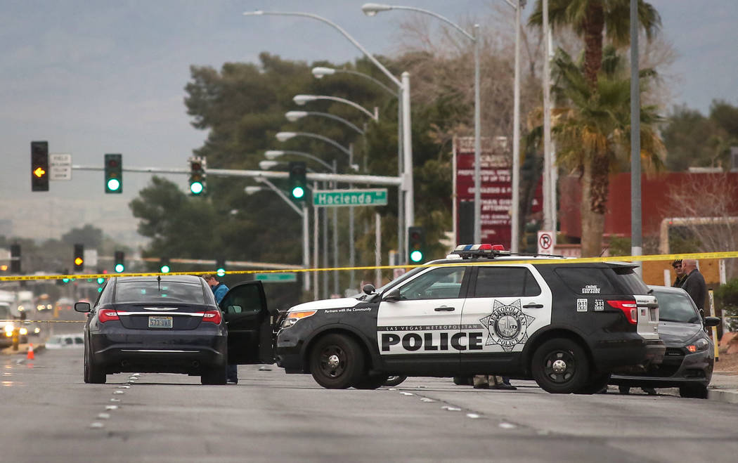 The Metropolitan Police Department investigates an apparent murder-suicide in the 5400 block of Eastern Avenue on Wednesday, March 20, 2019. (Caroline Brehman/Las Vegas Review-Journal) @carolinebr ...