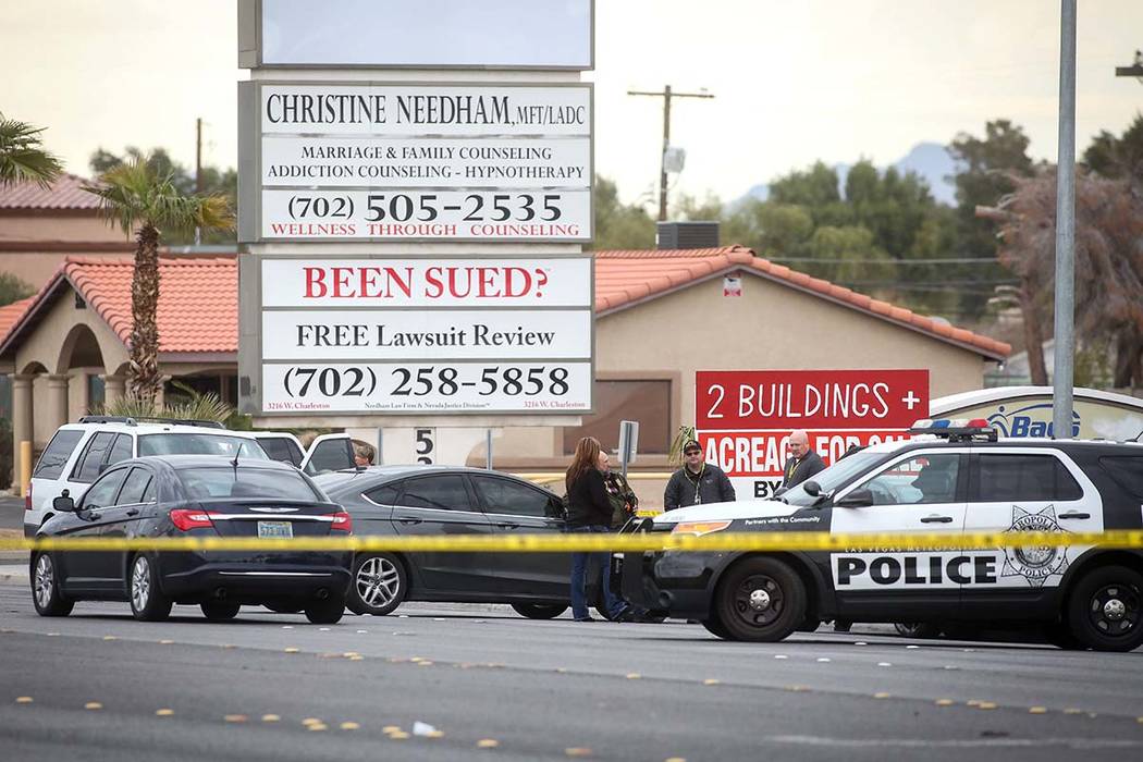 The Metropolitan Police Department investigates an apparent murder-suicide in the 5400 block of Eastern Avenue on Wednesday, March 20, 2019. (Caroline Brehman/Las Vegas Review-Journal) @carolinebr ...