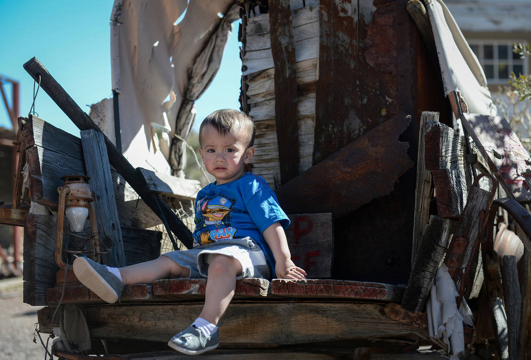 Aidin Merjil, 1, from Las Vegas sits on a wagon at the old western town during the last day of operations at Bonnie Springs Ranch in Las Vegas, Sunday, March 17, 2019. (Caroline Brehman/Las Vegas ...