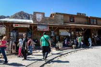 People gather at the entrance of the Old Nevada Western town on the last day of operations at Bonnie Springs Ranch in Las Vegas, Sunday, March 17, 2019. (Caroline Brehman/Las Vegas Review-Journal) ...