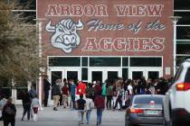 People arrive for an after-school event at Arbor View High School in Las Vegas, Tuesday, March 19, 2019. (Erik Verduzco/Las Vegas Review-Journal) @Erik_Verduzco
