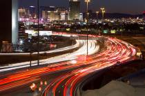 Traffic moves along Interstate 15 as seen from the Spaghetti Bowl in Las Vegas. (Richard Brian/Las Vegas Review-Journal) @vegasphotograph