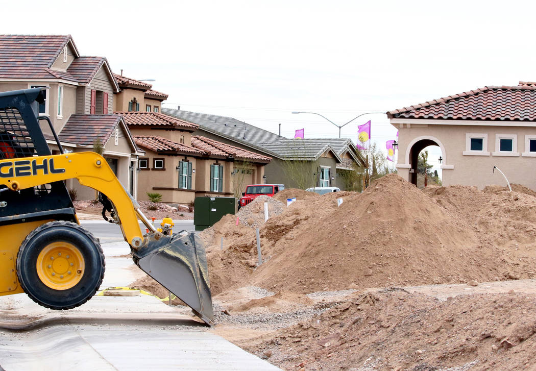Las Vegas builder StoryBook Homes is building new houses at the corner of Adams Boulevard and Bristlecone Drive in Boulder City, Wednesday, March. 20, 2019 . (Bizuayehu Tesfaye/Las Vegas Review-Jo ...