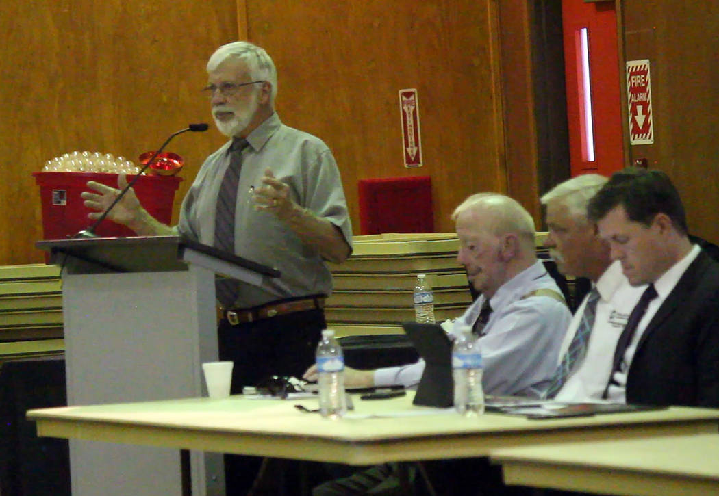 Dave Hall, District 2 board of directors for Valley Electric Association, speaks during annual District 2 meeting in Amargosa Valley at 821 E. Amargosa Farm Road on March 19, 2019. Hall was announ ...