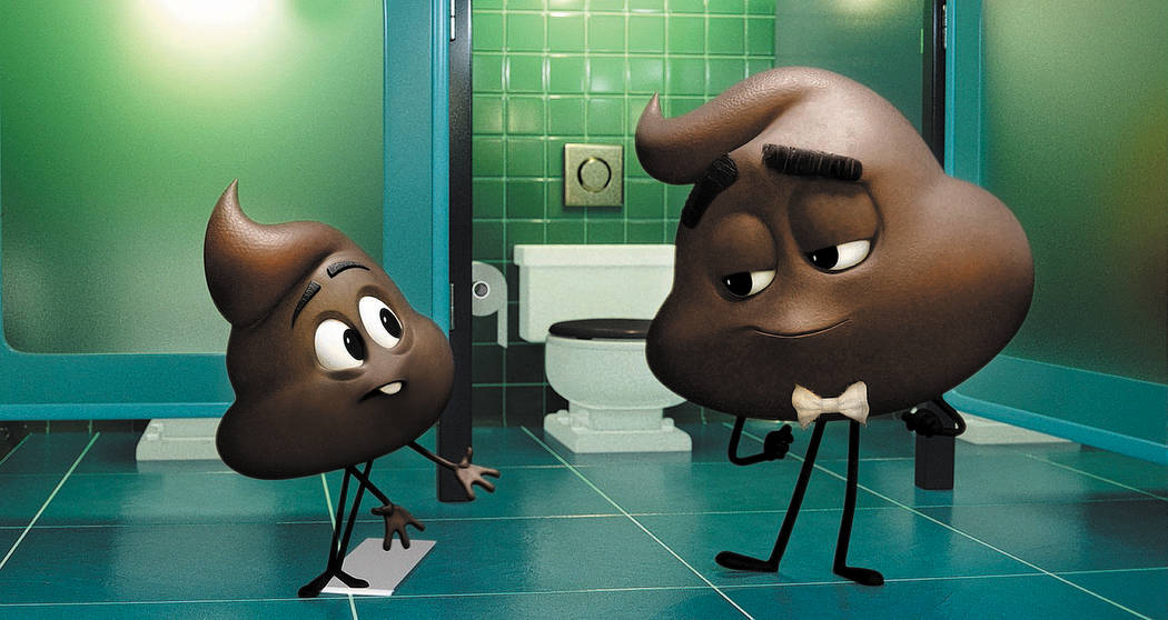 Poop Jr. and Poop (Sir Patrick Stewart) in "The Emoji Movie." (Columbia)