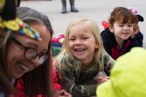 Naturalist Jody Walker laughs with Declan Kriebel, 4, during the Nature Tykes program at Clark County Wetlands Park in Las Vegas, Wednesday, March 20, 2019. The program incorporates story time, cr ...