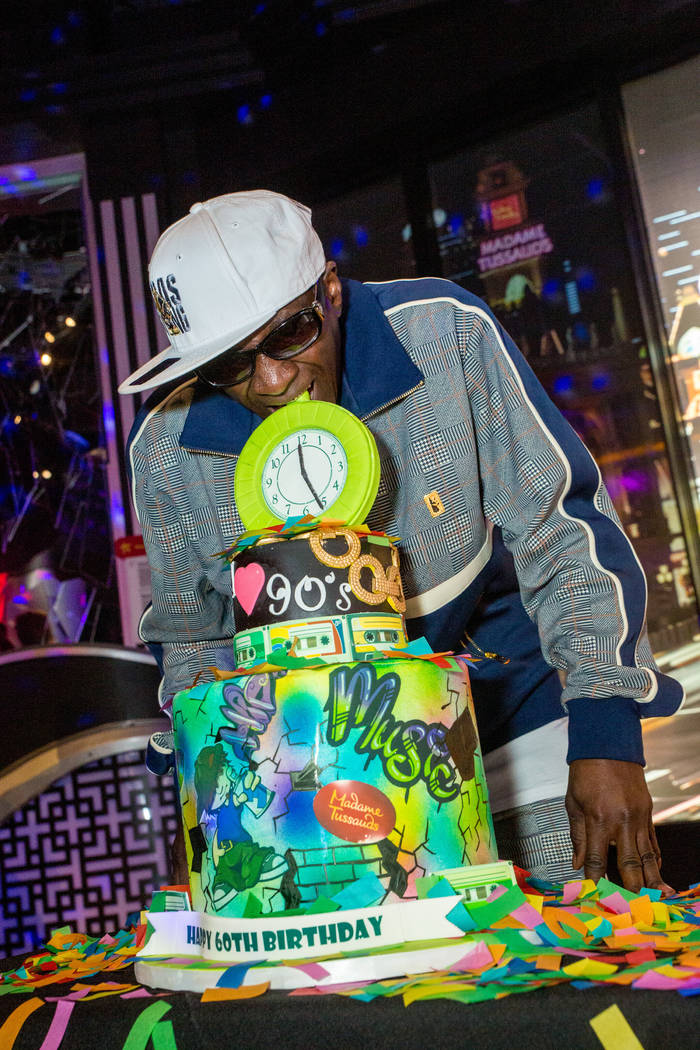 Flavor Flav is shown at Madame Tussauds Las Vegas' 20th anniversary party on Wednesday, March 20, 2019 (Key Lime Photo)