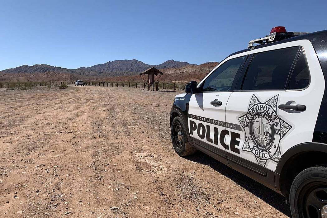 Las Vegas police are investigating after a person was found dead under suspicious circumstances in the desert near the Lake Mead National Recreation Area, Thursday, March 7, 2019. (Mat Luschek/Las ...