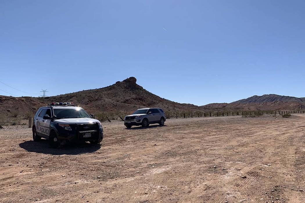 Las Vegas police are investigating after a person was found dead under suspicious circumstances in the desert near the Lake Mead National Recreation Area, Thursday, March 7, 2019. (Mat Luschek/Las ...