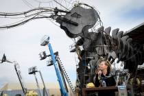 Local Girl Scout Tahoe Mack speaks at a viewing of her Monumental Mammoth structure at XL Steel in Las Vegas, Thursday, March 21, 2019. (Caroline Brehman/Las Vegas Review-Journal) @carolinebrehman