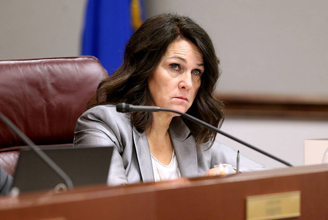 Assemblywoman Alexis Hansen, R-Sparks, listens to testimony during a Judiciary Committee meeting in the Legislative Building in Carson City on the first day of the 80th session of the Nevada Legis ...