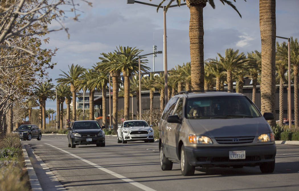 Traffic passes by Las Vegas Ballpark on Thursday, March 21, 2019, in Las Vegas. (Benjamin Hager Review-Journal) @BenjaminHphoto