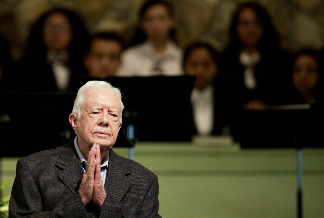 Former President Jimmy Carter teaches Sunday School class at Maranatha Baptist Church in his hometown Sunday, Aug. 23, 2015, in Plains, Ga. The 90-year-old Carter gave one lesson to about 300 peop ...