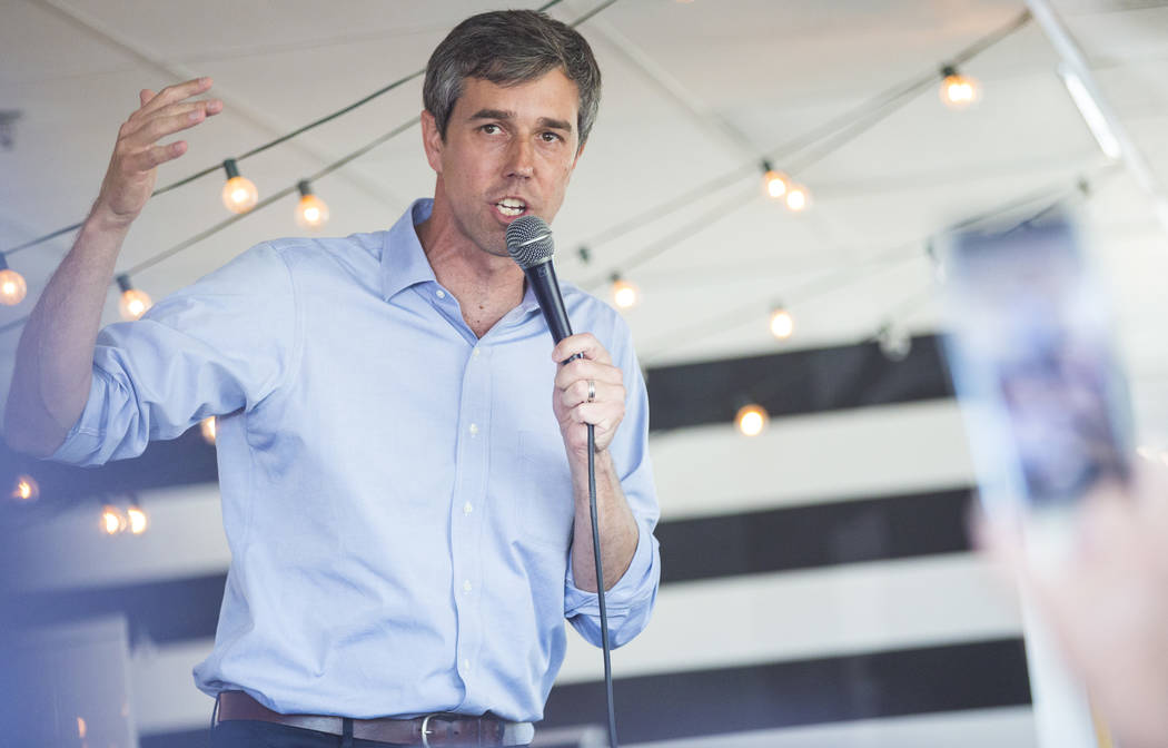 Democratic presidential candidate and former Texas congressman Beto O'Rourke speaks during a campaign stop at Pour Coffeehouse in Las Vegas on Sunday, March 24, 2019. (Chase Stevens/Las Vegas Revi ...