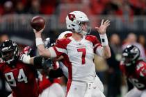 Arizona Cardinals quarterback Mike Glennon (7) throws from the pocket during the second half of an NFL football game against the Atlanta Falcons, Sunday, Dec. 16, 2018, in Atlanta. (AP Photo/Mike ...