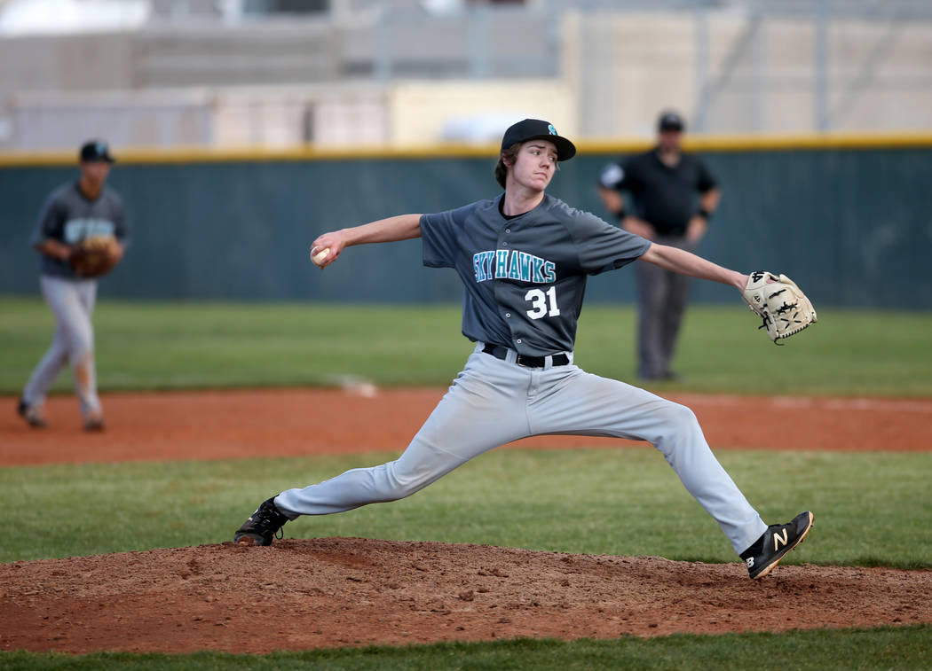 Silverado pitcher Jared Nixon (31) throws against Cimarron-Memorial in the fourth inning of their baseball game at Cimarron-Memorial High School in Las Vegas Friday, March 22, 2019. (K.M. Cannon/L ...