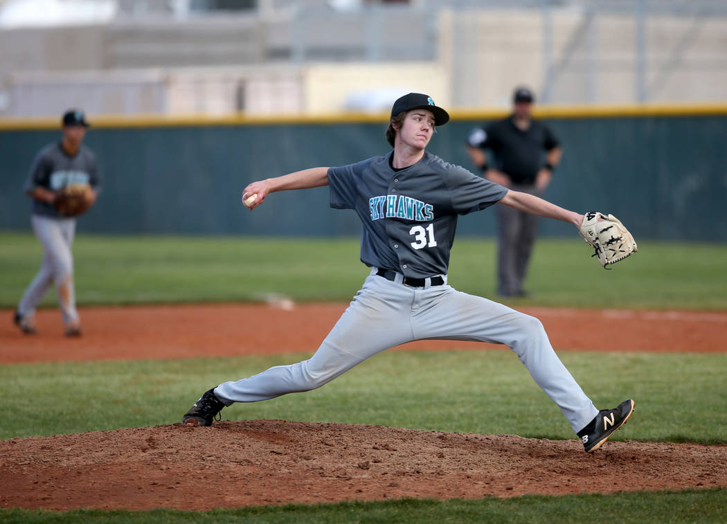Silverado pitcher Jared Nixon (31) throws against Cimarron-Memorial in the fourth inning of their baseball game at Cimarron-Memorial High School in Las Vegas Friday, March 22, 2019. (K.M. Cannon/L ...
