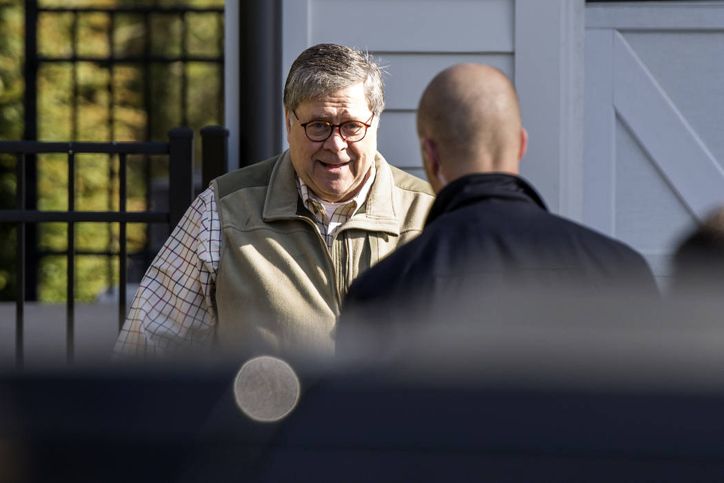 Attorney General William Barr leaves his home in McLean, Va., on Sunday morning, March 24, 2019. Barr is preparing a summary of the findings of the special counsel investigating Russian election i ...