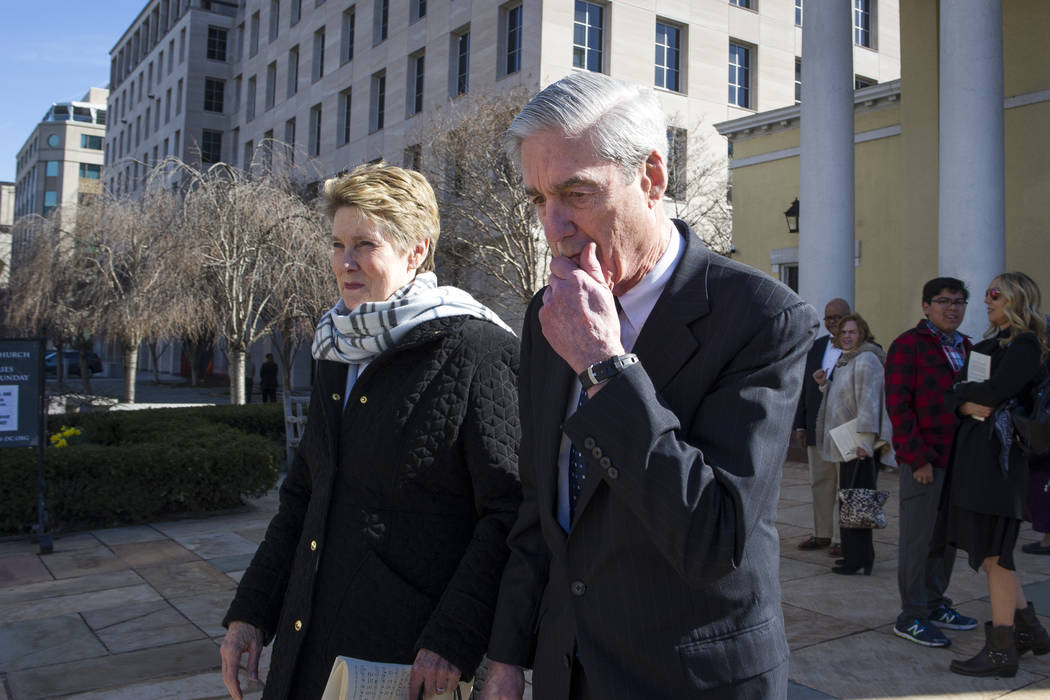Special Counsel Robert Mueller, and his wife Ann, depart St. John's Episcopal Church, across from the White House, in Washington, Sunday, March 24, 2019. Mueller closed his long and contentious Ru ...
