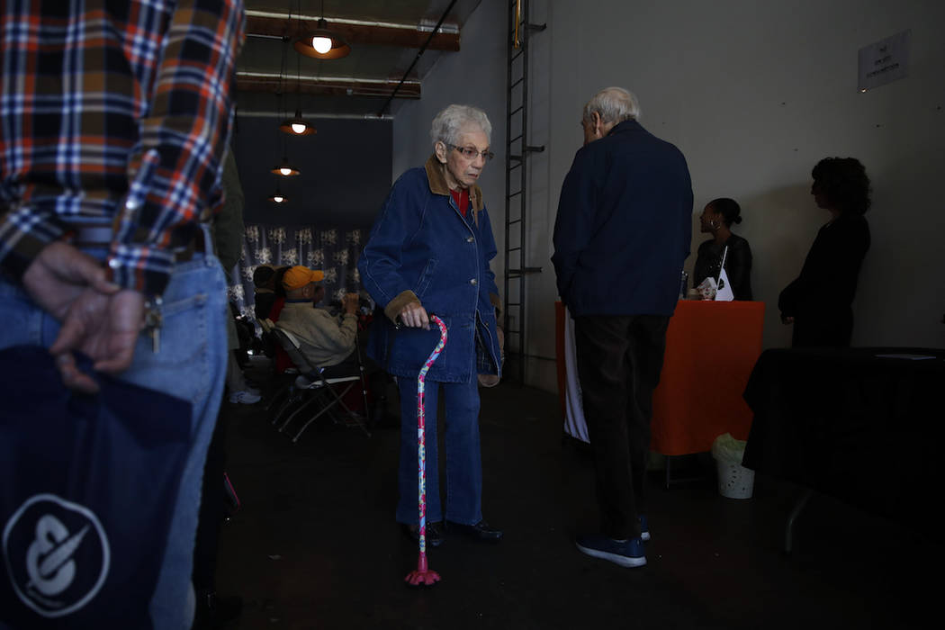 In this Feb. 19, 2019 photo, a group of retired seniors from Laguna Woods Village attend a presentation organized by cannabis product vendors at Bud and Bloom cannabis dispensary in Santa Ana, Cal ...