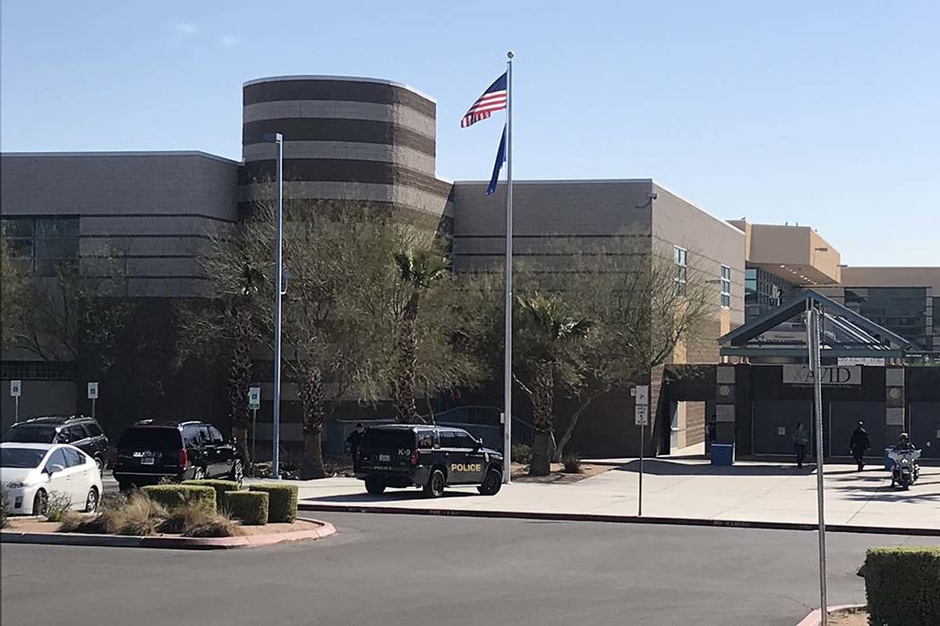 Spring Valley High School in southwest Las Vegas was on lockdown for a while Monday morning, March 25, 2019, as Metro and Clark County School District police investigated a report of a juvenile wi ...