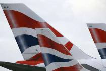 In this file photo dated Tuesday, Jan. 10, 2017, British Airways planes are parked at Heathrow Airport in London. (Frank Augstein/AP file)