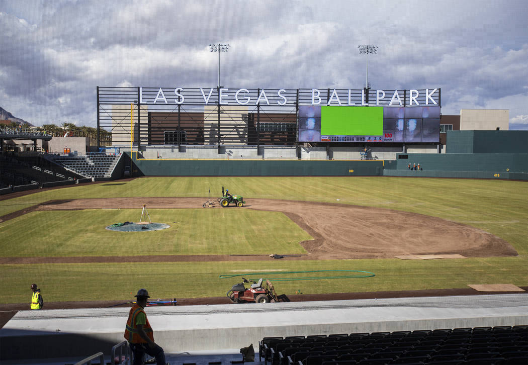Work continues on Las Vegas Ballpark in anticipation of the home opener on April 9 for the Las Vegas Aviators on Thursday, March 21, 2019, in Las Vegas. (Benjamin Hager Review-Journal) @BenjaminHphoto
