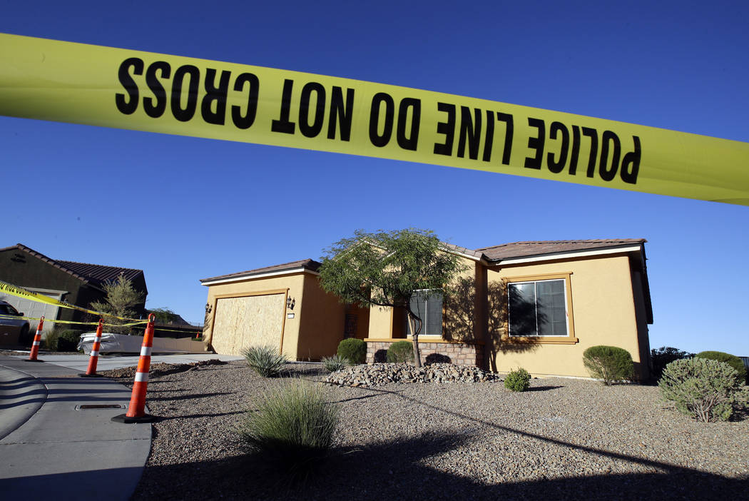 Police tape blocks off the home of Stephen Paddock in Mesquite in October 2017. (Chris Carlson/ ...