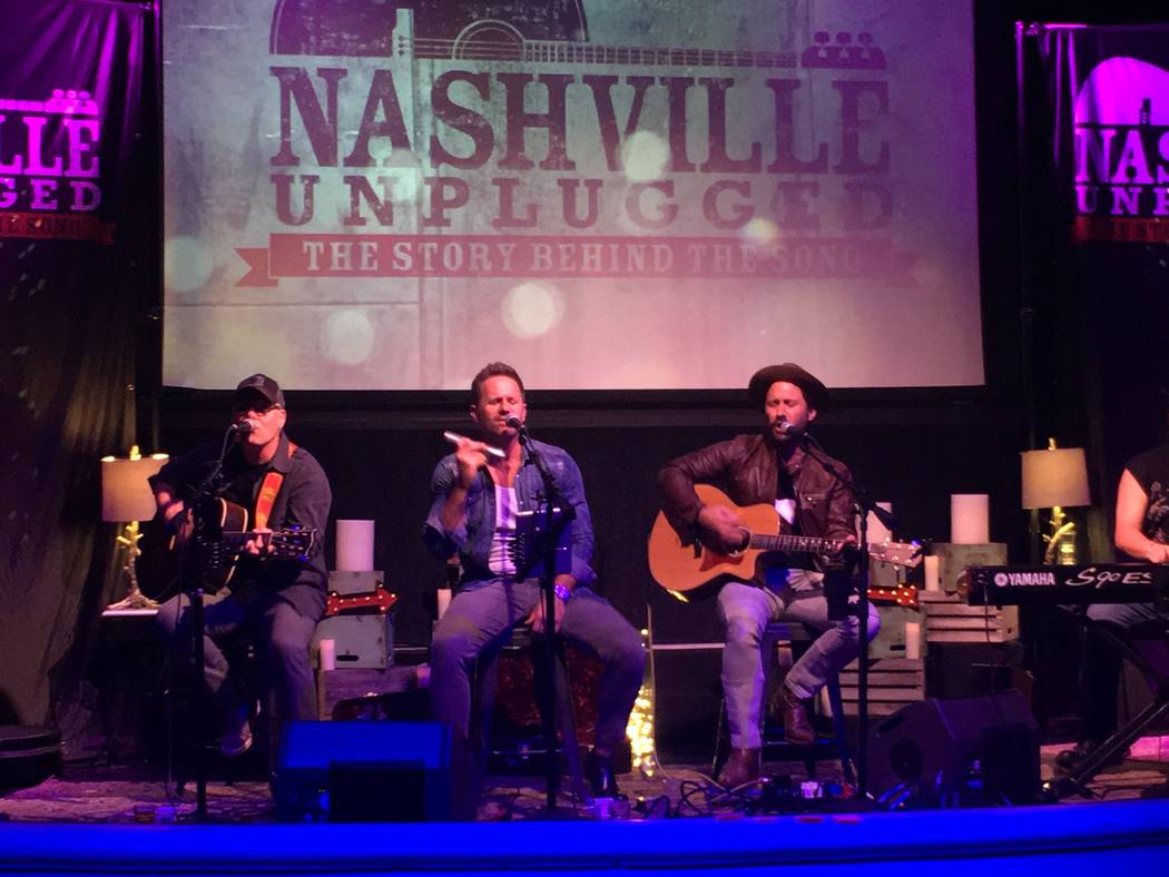 Aaron Benward and Travis Howard are shown during "Nashville Unplugged" Mizuya Lounge at Mandalay Bay on Saturday, Oct. 6, 2017. (John Katsilometes/Las Vegas Review-Journal)