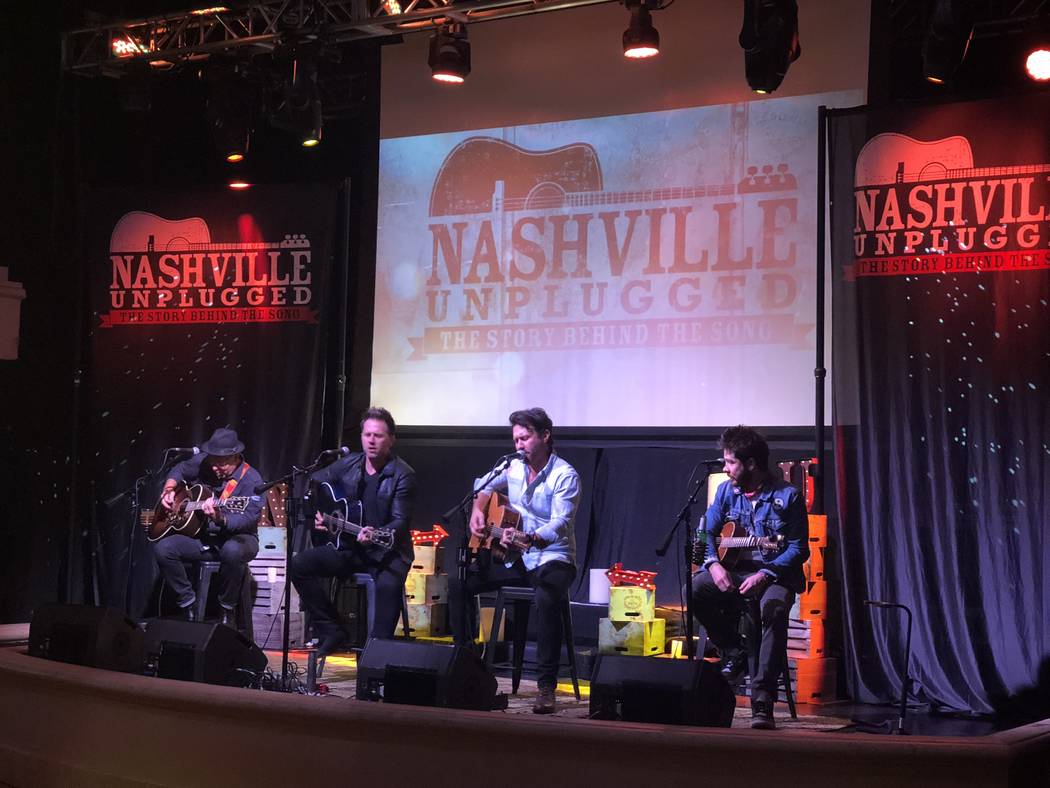 Aaron Benward, left, and Travis Howard perform at Nashville Unplugged at Rhythm & Riffs Lounge at Mandalay Bay on Friday, March 9, 2018. (John Katsilometes/Las Vegas Review-Journal) @JohnnyKats)