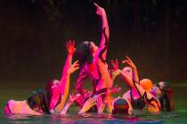 Performers with Cirque du Soleil rehearse the scene “Fishermen” during a sneak preview of the seventh annual philanthropic production "One Night for One Drop 2019" at the & ...