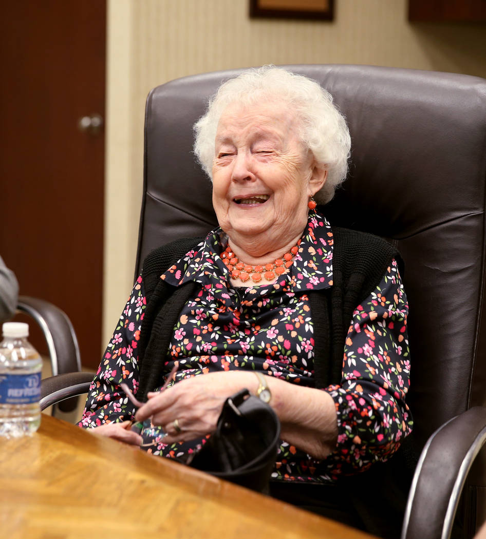 Audry Bucci, 89, of Las Vegas, talks to a reporter during an interview at Sam's Town Monday, Ma ...